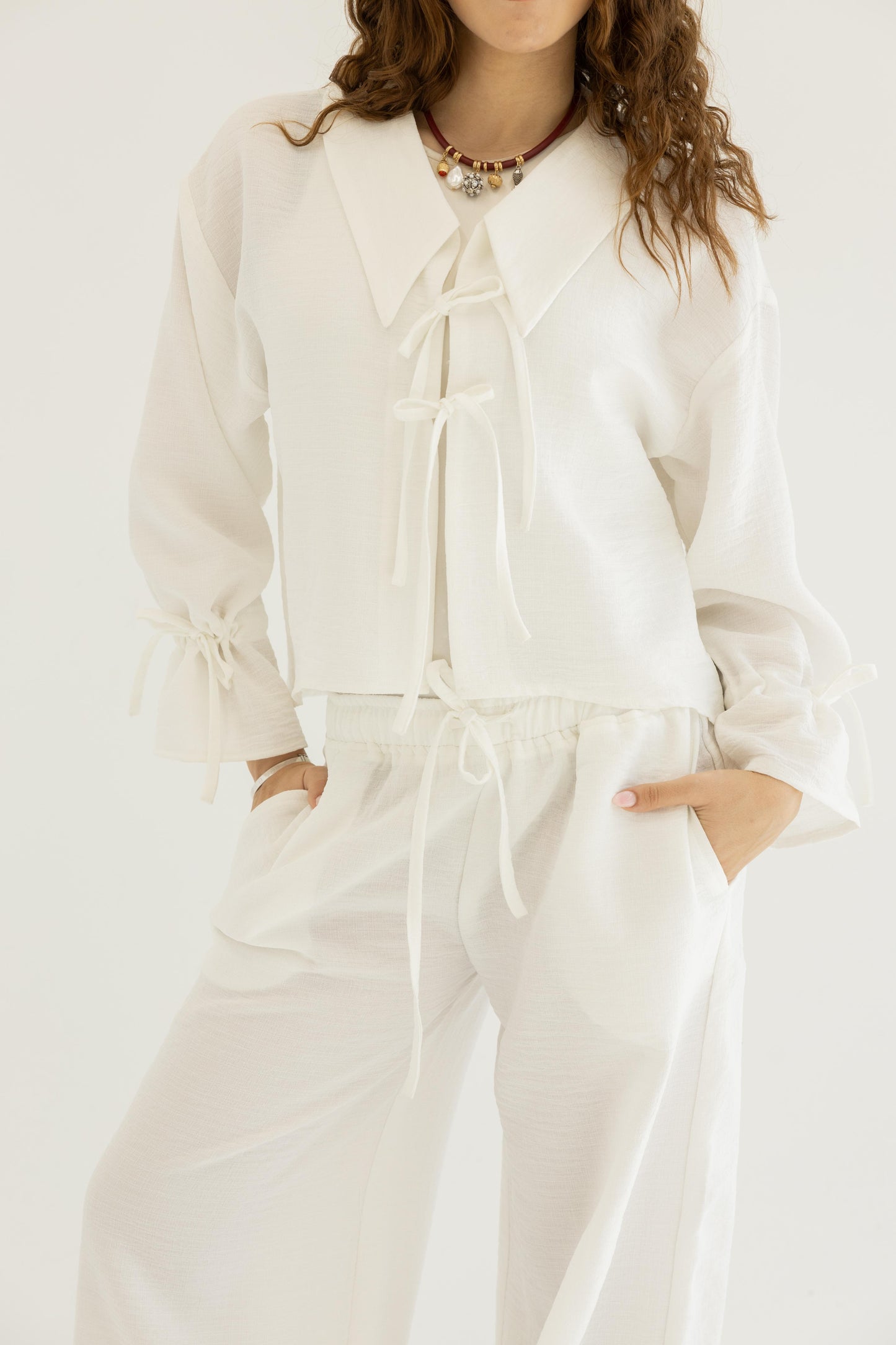 Linen Bow Set in White