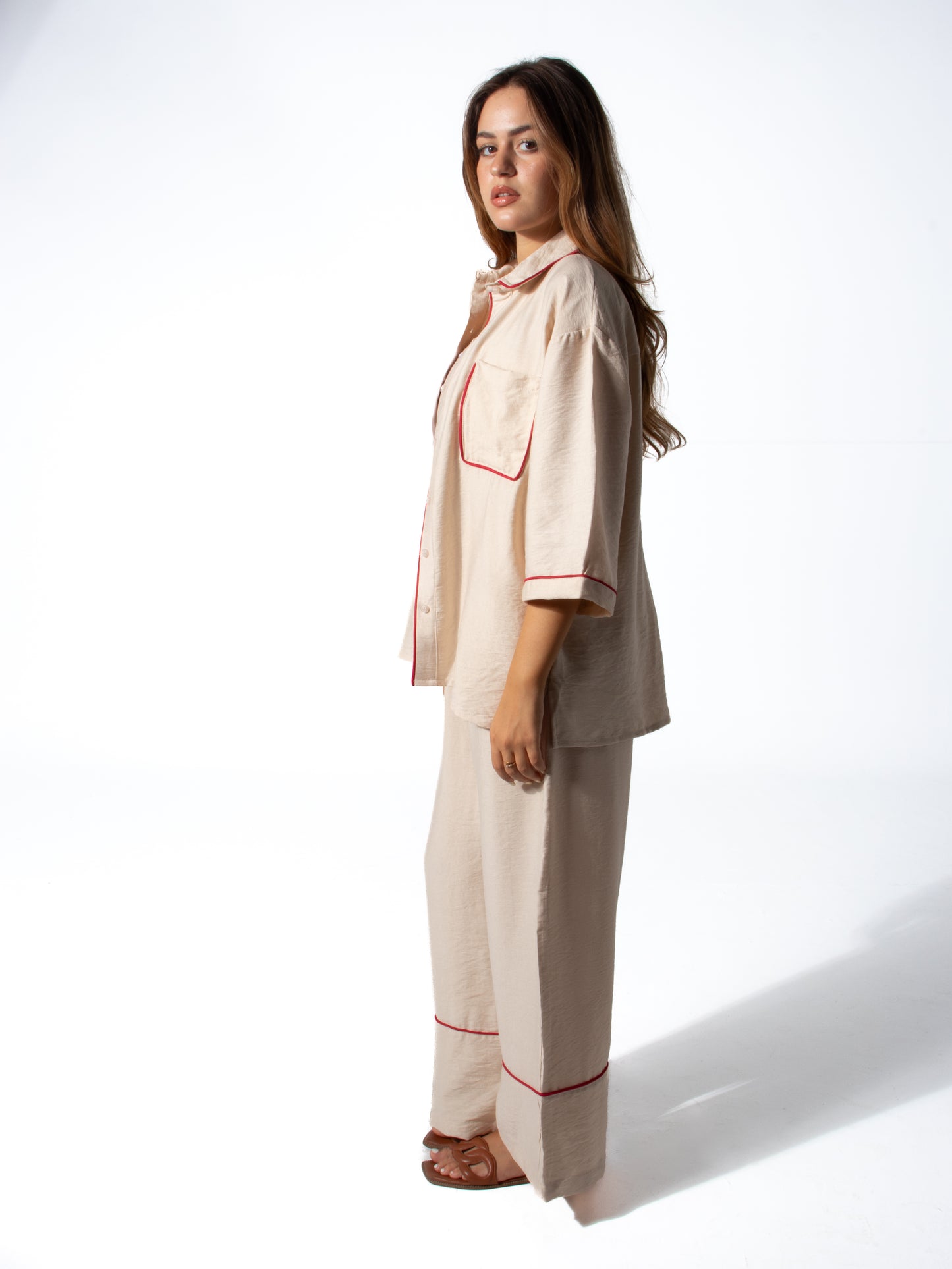 Edgy Linen Set in Nude