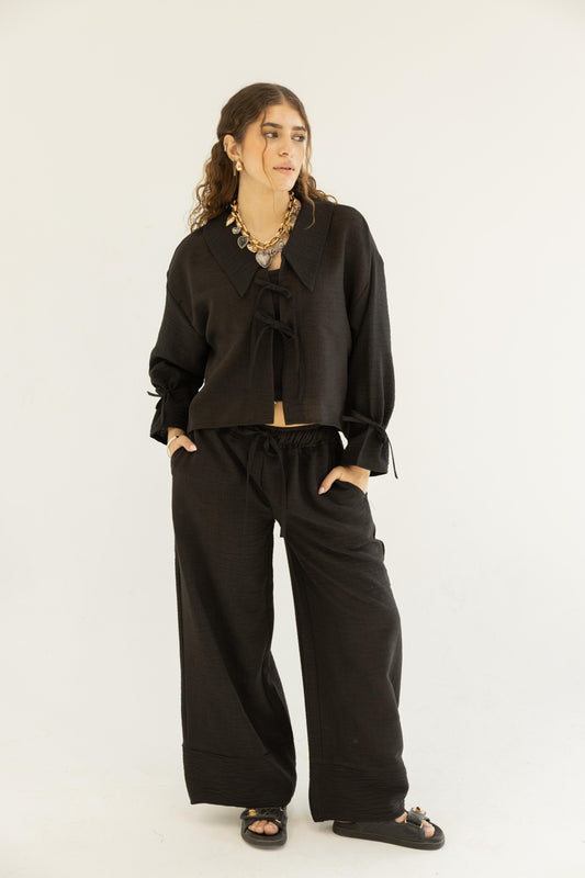 Linen Bow Set in Black