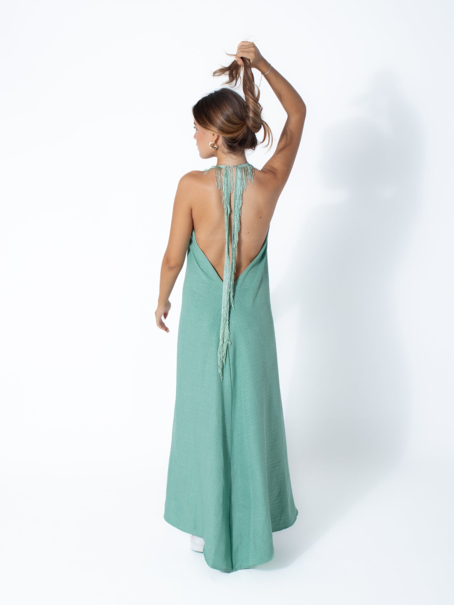 Fringe Linen Dress in Mint