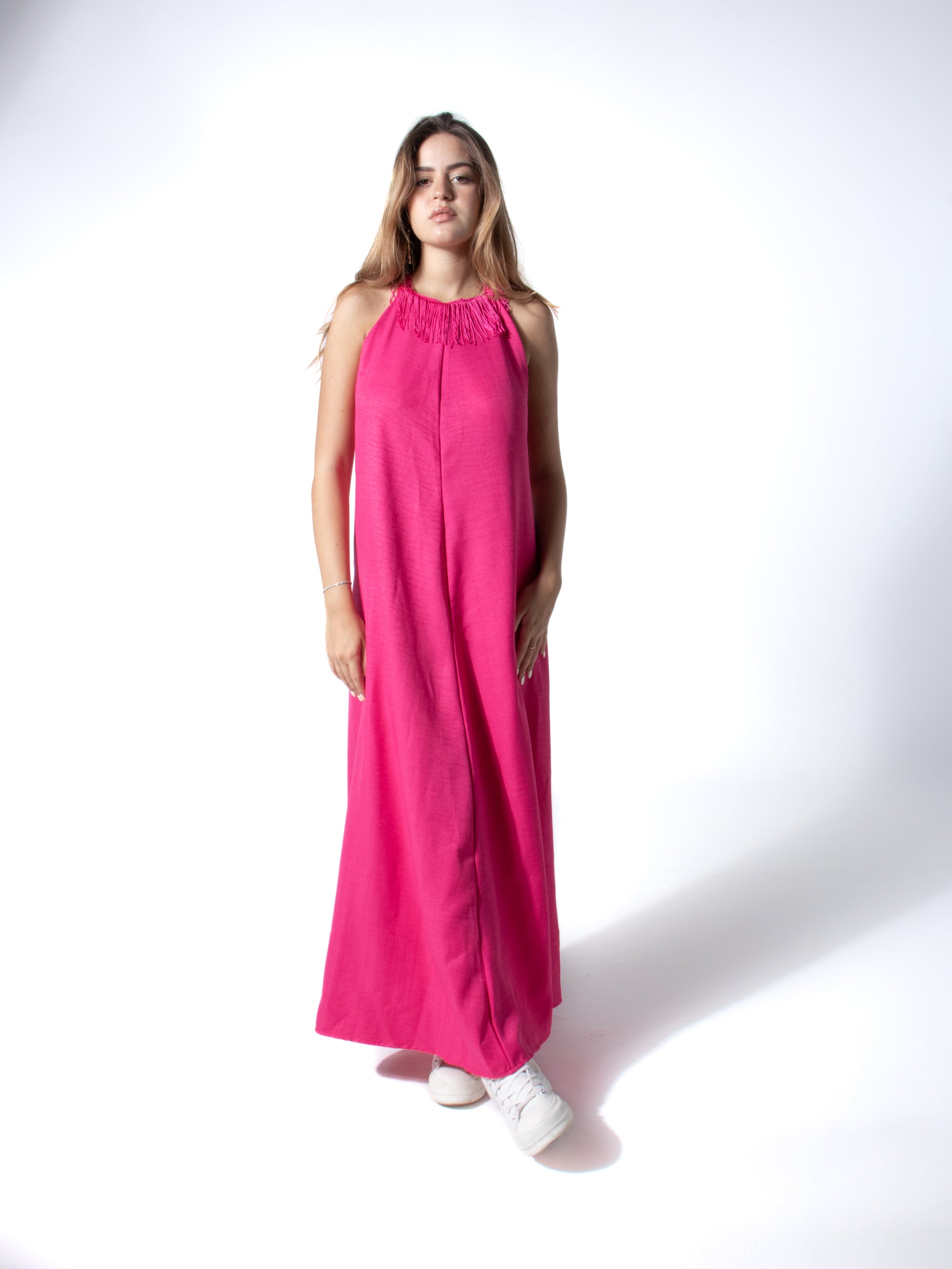 Fringe Linen Dress in Pink Fringe Linen Dress in Pink
