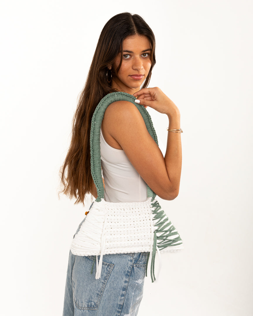 Woven Bag in White & Teal